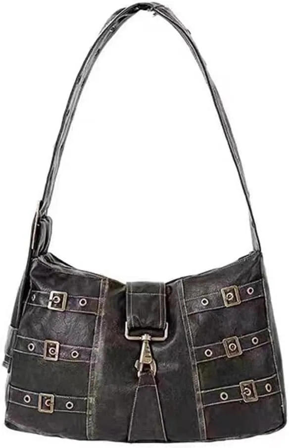 Juoxeepy Crossbody Tote Bag for Women Vintage Leather Shoulder Bag Y2K Aesthetic Hobo Bag Reteo Grunge Crossbody Bag
