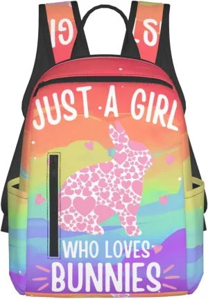 Just A Women Who Loves Bunnies Bunny Travel Laptop Backpack Casual Backpacks Double Shoulder Daypack Notebook Rucksack Work Bags Sports Bag for Gym Hiking Camping Beach