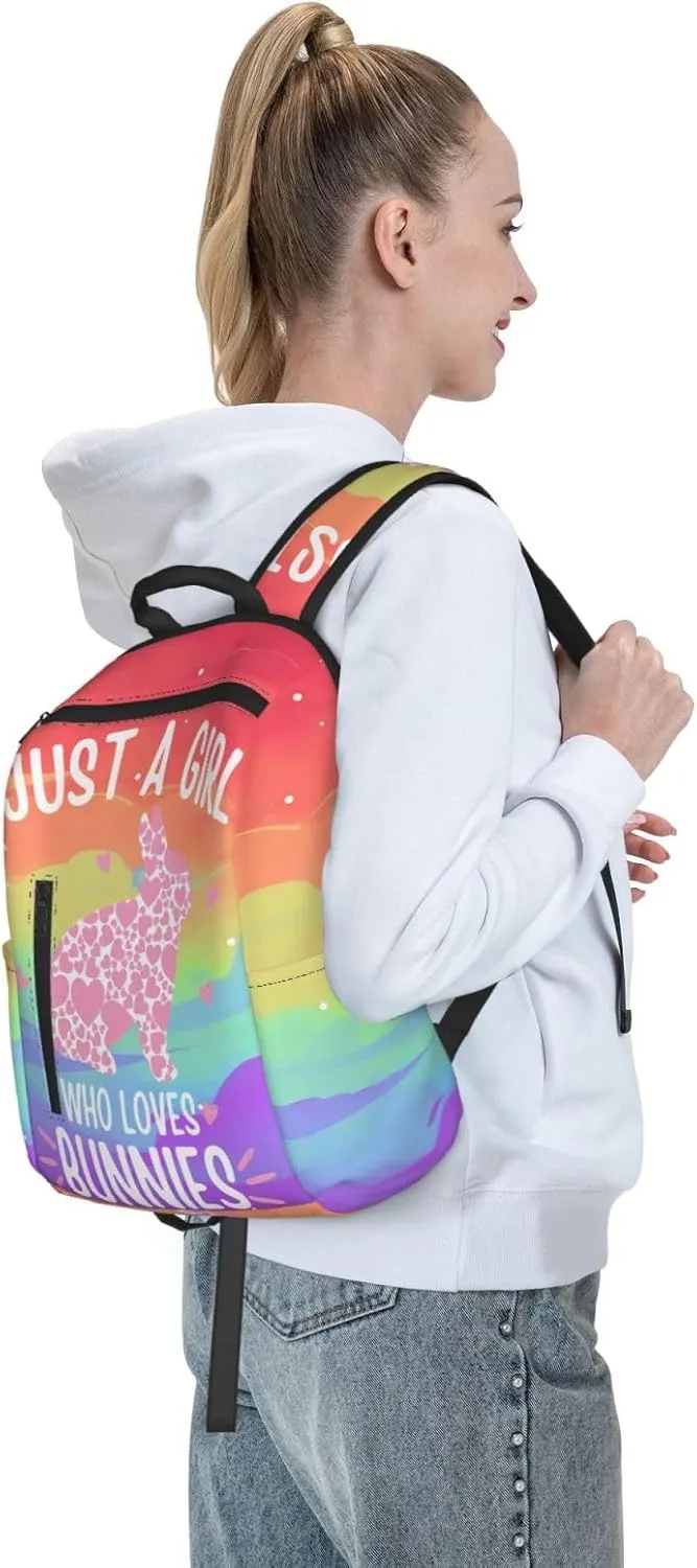 Just A Women Who Loves Bunnies Bunny Travel Laptop Backpack Casual Backpacks Double Shoulder Daypack Notebook Rucksack Work Bags Sports Bag for Gym Hiking Camping Beach