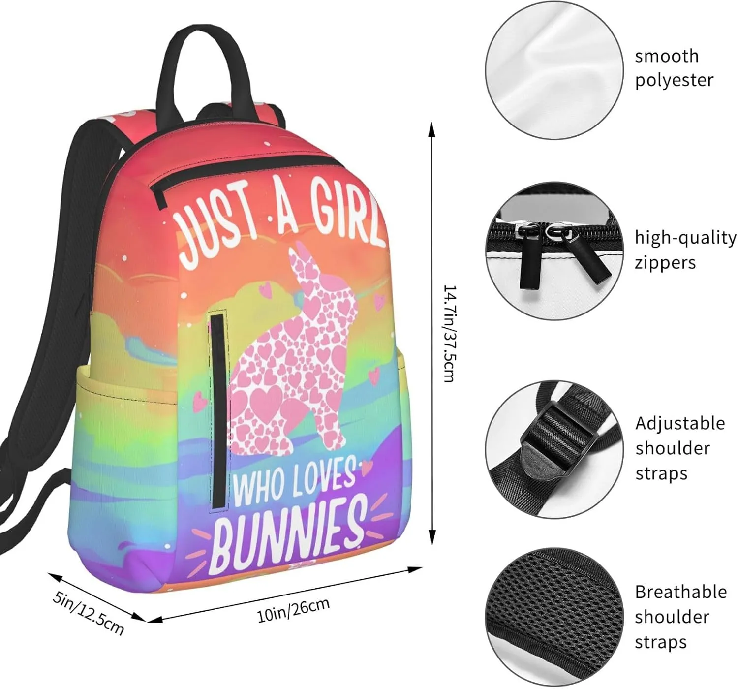 Just A Women Who Loves Bunnies Bunny Travel Laptop Backpack Casual Backpacks Double Shoulder Daypack Notebook Rucksack Work Bags Sports Bag for Gym Hiking Camping Beach