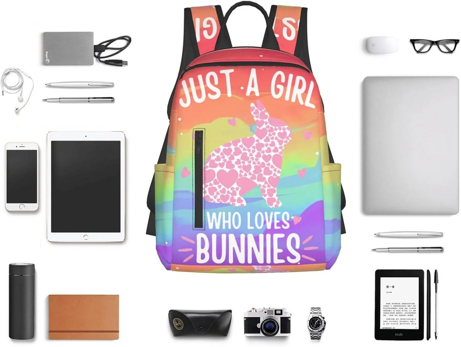Just A Women Who Loves Bunnies Bunny Travel Laptop Backpack Casual Backpacks Double Shoulder Daypack Notebook Rucksack Work Bags Sports Bag for Gym Hiking Camping Beach