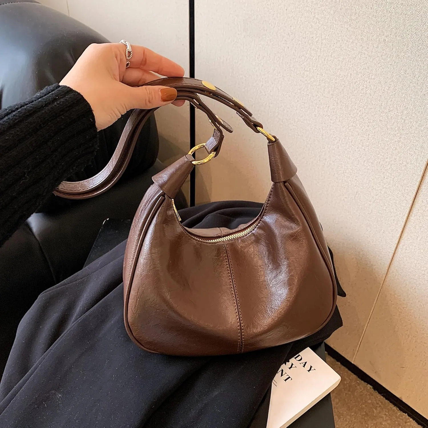 JYG Small Hobo Bags for Women Retro Crescent Shoulder Purse Fall Soft Crossbody Handbag 2025