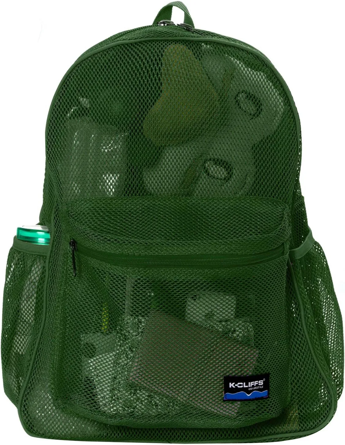 K-Cliffs Heavy Duty Mesh Backpack Quality Classic Student Net Bookbag Durable See Through Simple Netting Daypack Deluxe Basic School Bag Green