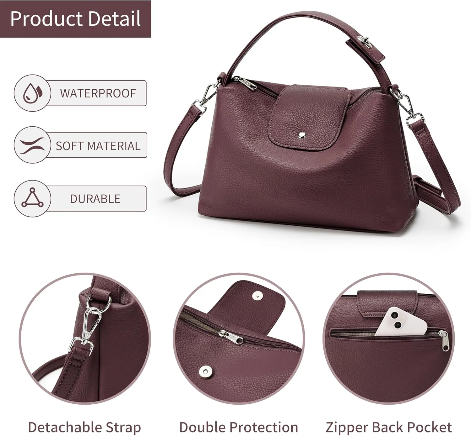 KALIDI Soft Vegan Leather Hobo Bag, Crossbody Purses Satchel for Women with Top Handle