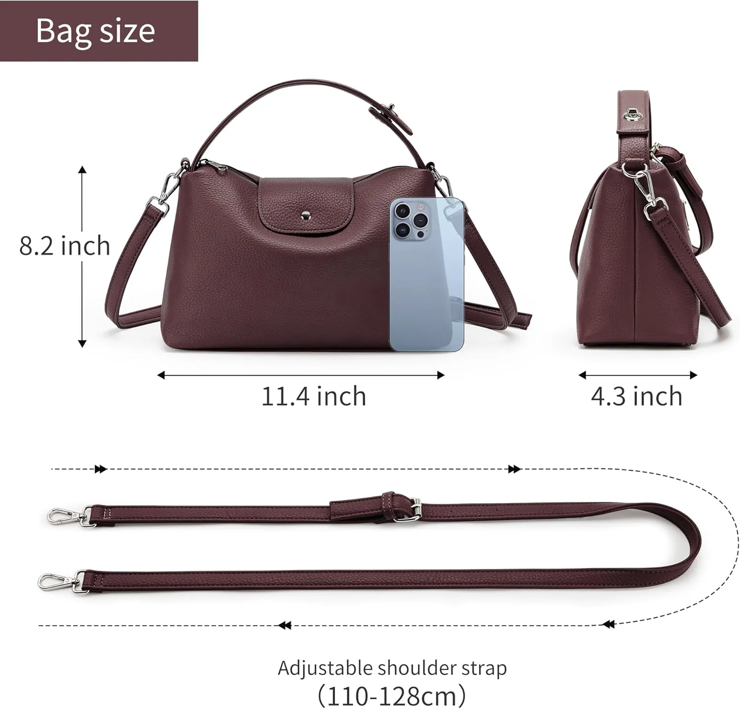KALIDI Soft Vegan Leather Hobo Bag, Crossbody Purses Satchel for Women with Top Handle