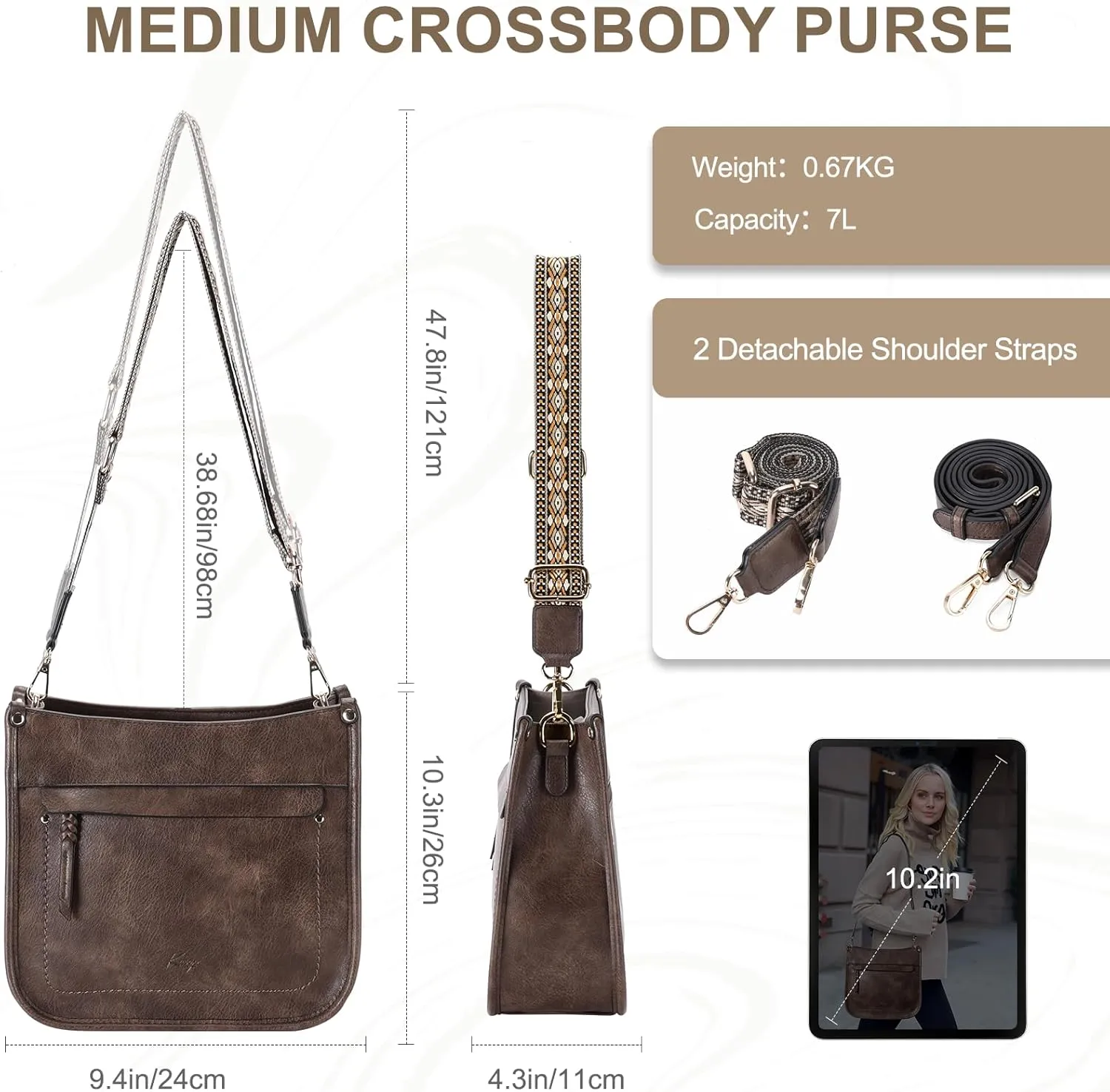 Kasqo Crossbody Bag for Women,Trendy Vegan Leather Handbags Hobo Purse Ladies Shoulder Bags With Guitar Strap
