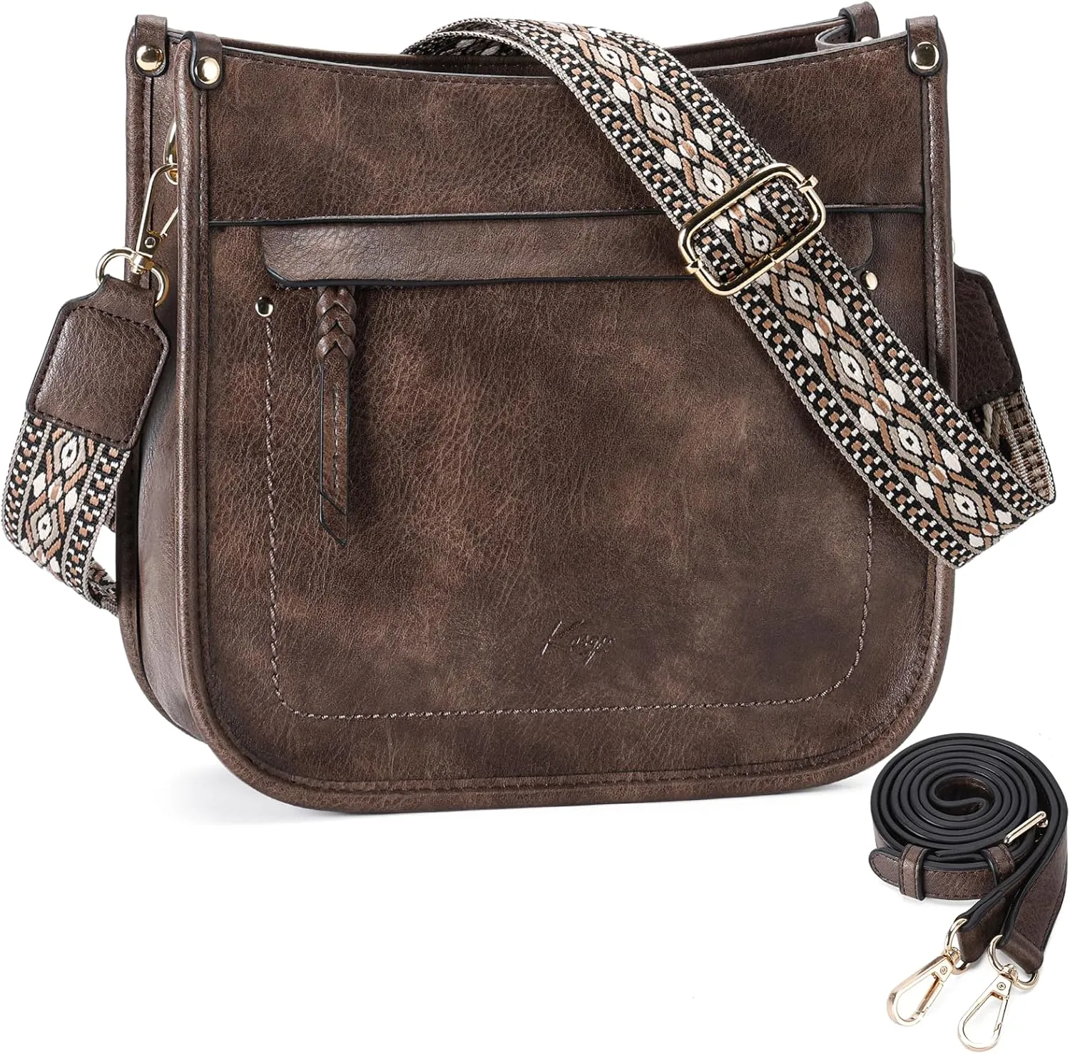 Kasqo Crossbody Bag for Women,Trendy Vegan Leather Handbags Hobo Purse Ladies Shoulder Bags With Guitar Strap