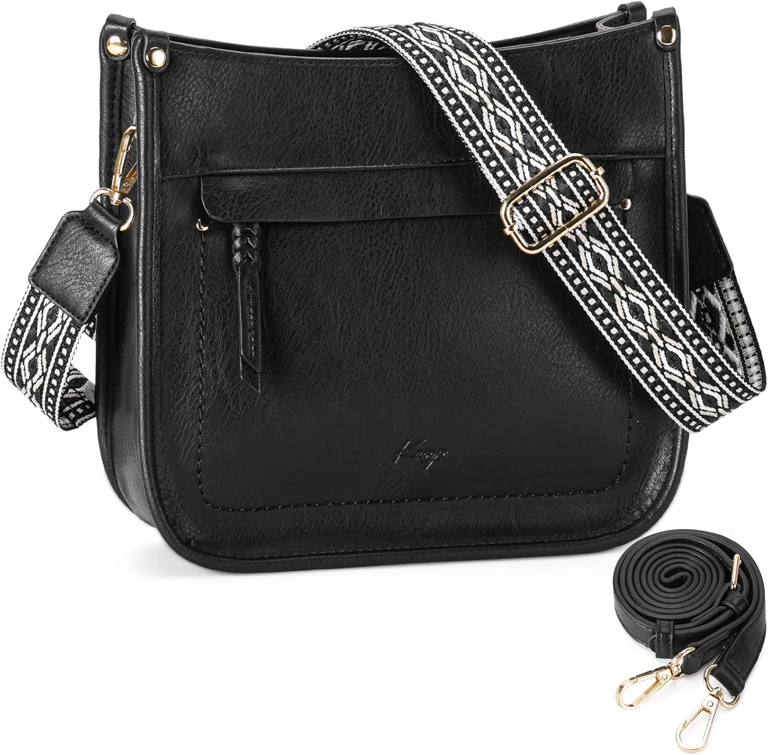 Kasqo Crossbody Bag for Women,Trendy Vegan Leather Handbags Hobo Purse Ladies Shoulder Bags With Guitar Strap