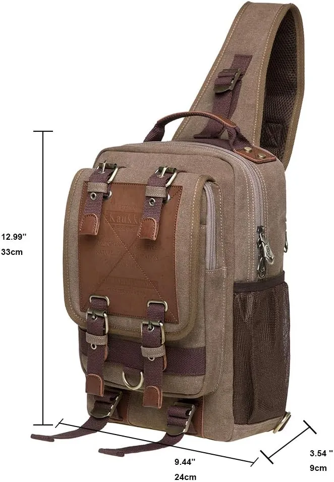 KAUKKO Canvas Messenger Bag Cross Body Shoulder Sling Backpack Travel Hiking Chest Bag