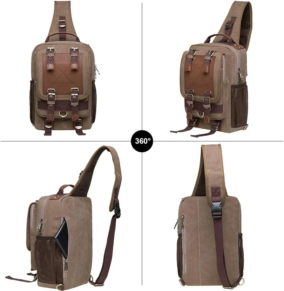 KAUKKO Canvas Messenger Bag Cross Body Shoulder Sling Backpack Travel Hiking Chest Bag