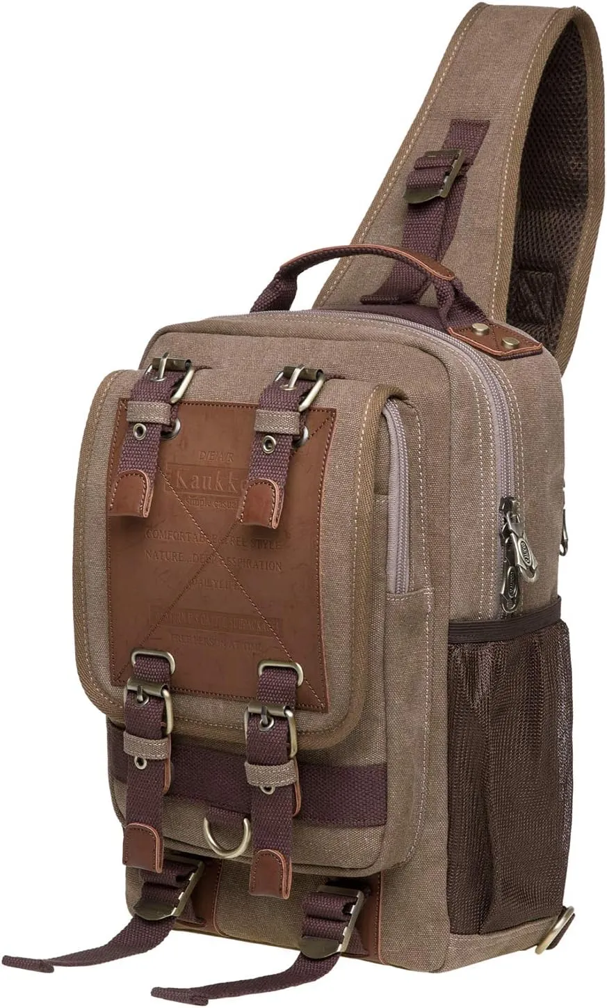 KAUKKO Canvas Messenger Bag Cross Body Shoulder Sling Backpack Travel Hiking Chest Bag