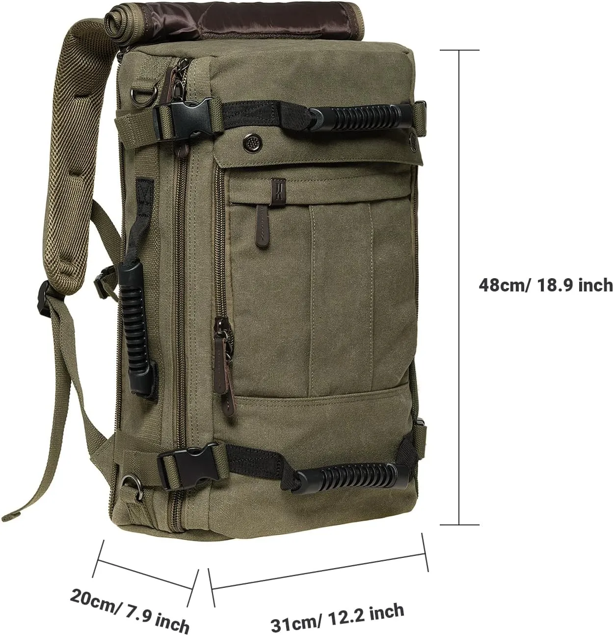 KAUKKO Canvas Travel Backpack Multi-Functional Bag Fits 17" Laptop, Large Capacity Hiking Backpack, Outdoor Casual Daypack ARMYGREEN,23.8L
