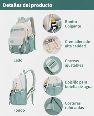 Kawaii Backpack With Cute Accessories Spine Protection Anti-thief Cute Aesthetic Book Bag (Mint Green)