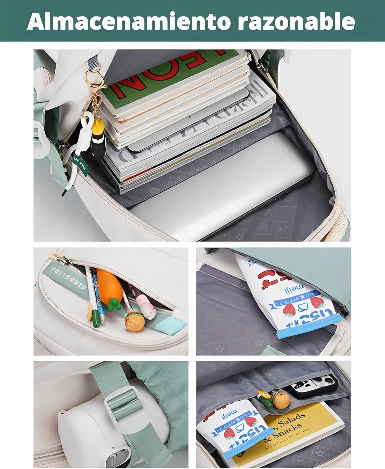 Kawaii Backpack With Cute Accessories Spine Protection Anti-thief Cute Aesthetic Book Bag (Mint Green)