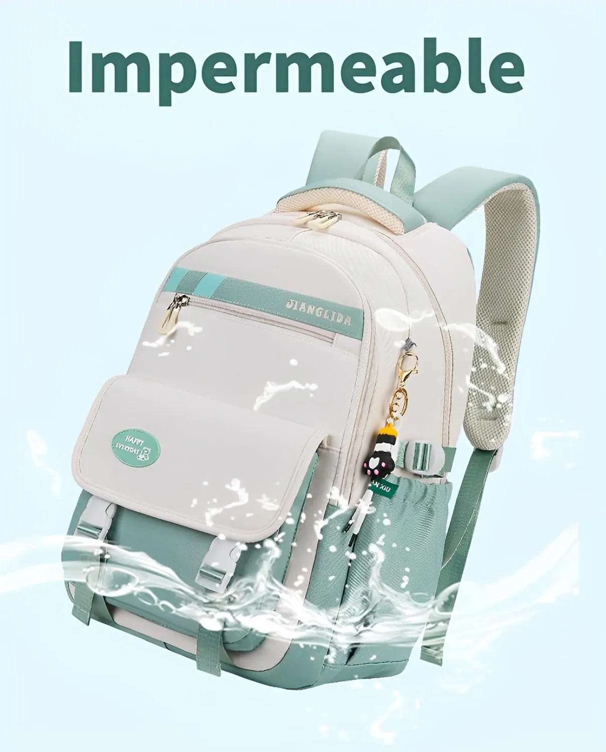 Kawaii Backpack With Cute Accessories Spine Protection Anti-thief Cute Aesthetic Book Bag (Mint Green)