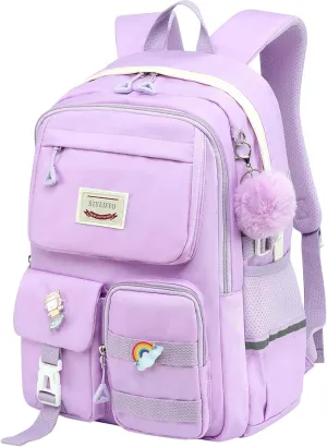 Kawaii Girls Backpack for School Cute Teenage Bookbag With Multiple Pockets for Primary Elementary High School,Purple