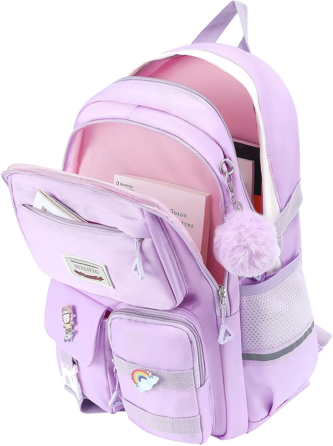 Kawaii Girls Backpack for School Cute Teenage Bookbag With Multiple Pockets for Primary Elementary High School,Purple