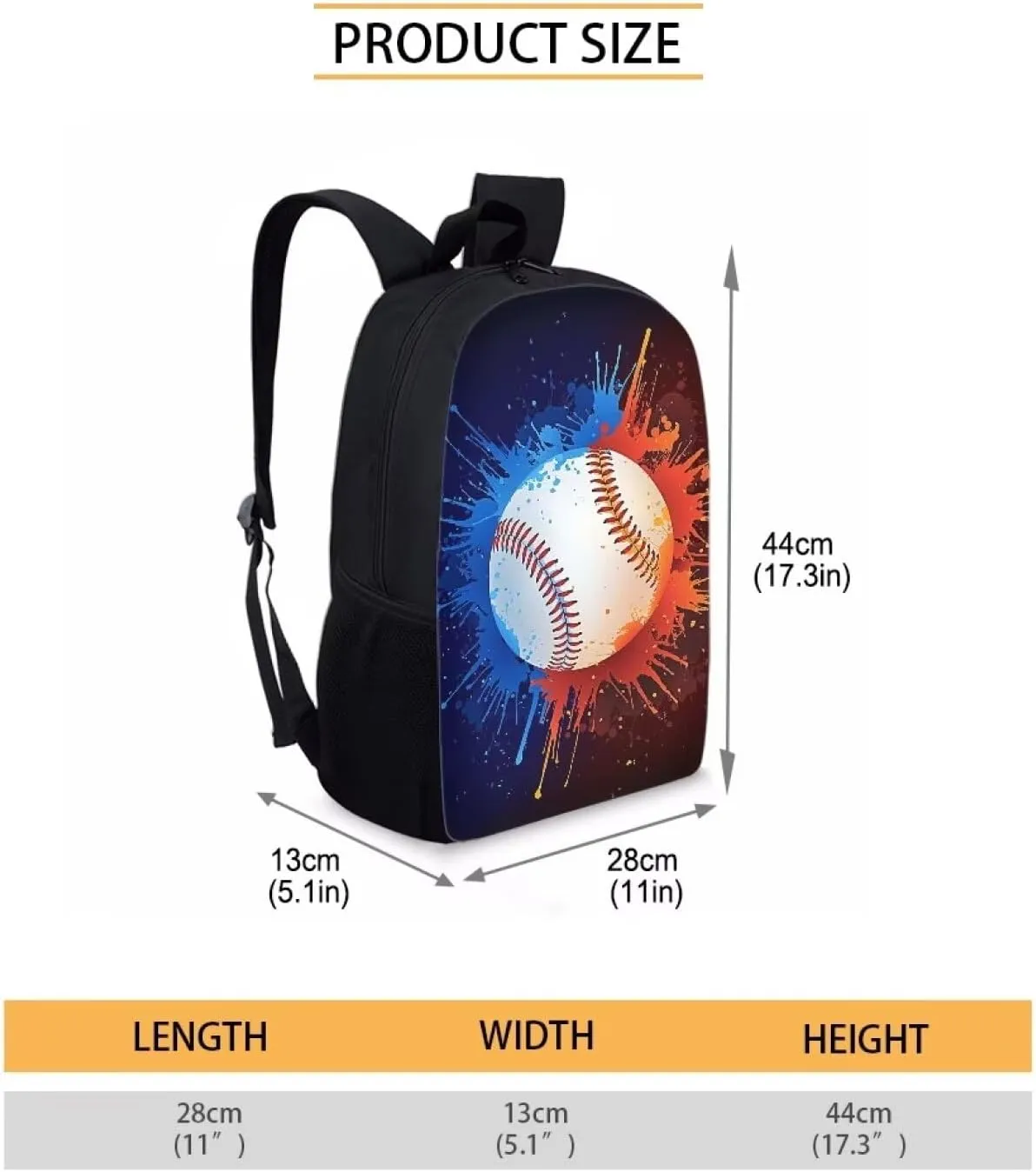KEIAHUAN 17 Inch School Backpack for Boys Middle School 3 In 1 Baseball Backpack With Lunch Box and Pencil Bag
