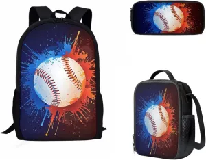 KEIAHUAN 17 Inch School Backpack for Boys Middle School 3 In 1 Baseball Backpack With Lunch Box and Pencil Bag
