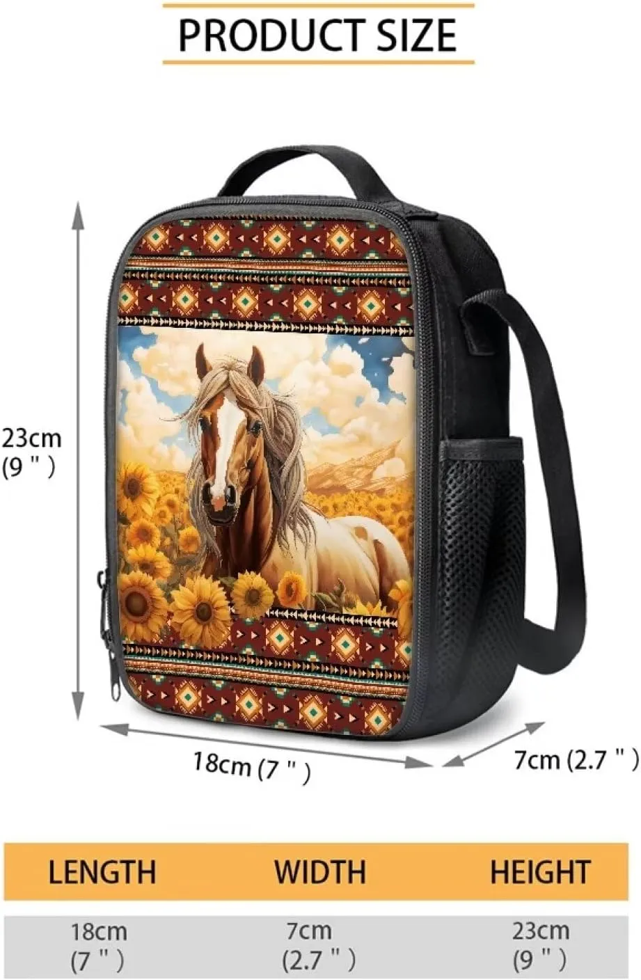 KEIAHUAN 3 Pcs Backpack Set School Backpack for Girls Boys Primary School School Bags Bookbag Students Knapsack ith Insulated Lunch Tote and Pencil Pouch Aztec Sunflower Horse Print