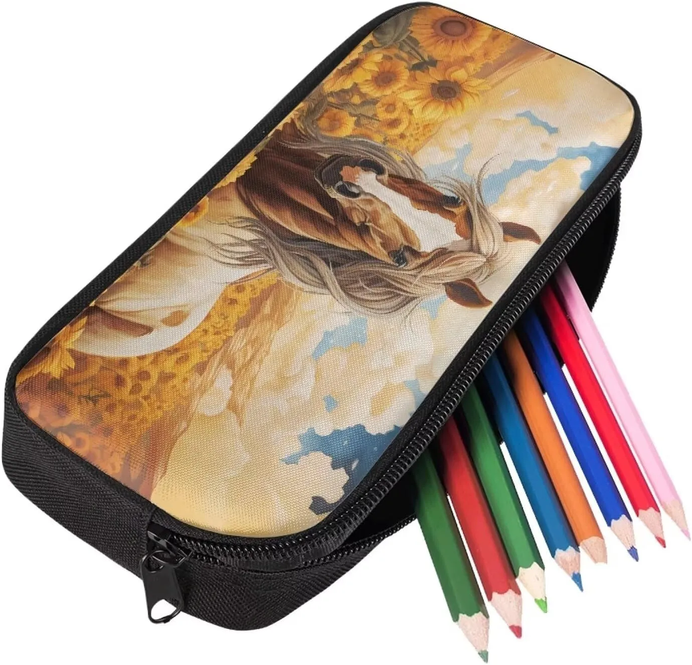 KEIAHUAN 3 Pcs Backpack Set School Backpack for Girls Boys Primary School School Bags Bookbag Students Knapsack ith Insulated Lunch Tote and Pencil Pouch Aztec Sunflower Horse Print