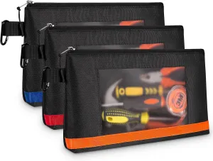 KENOBE 13" Tool Pouches with Zipper, Heavy Duty Small Tool Bag with Visible Window, Multipurpose Storage Utility Pouch for Tools, Gadgets, Cosmetics, Stationery, Travel Accessories, 3 Pack