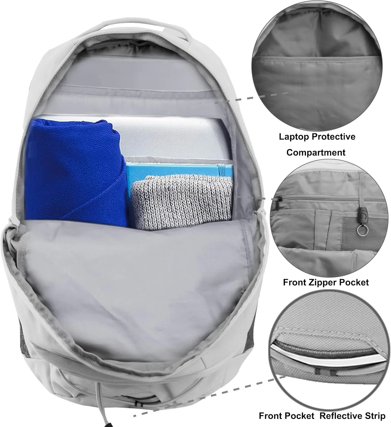 KEOFID Casual Daypacks Backpack for Men and Women, Hiking Backpack, Travel Backpack, Black Backpack for Sports, College Backpack, Water Resistant(Light Grey)