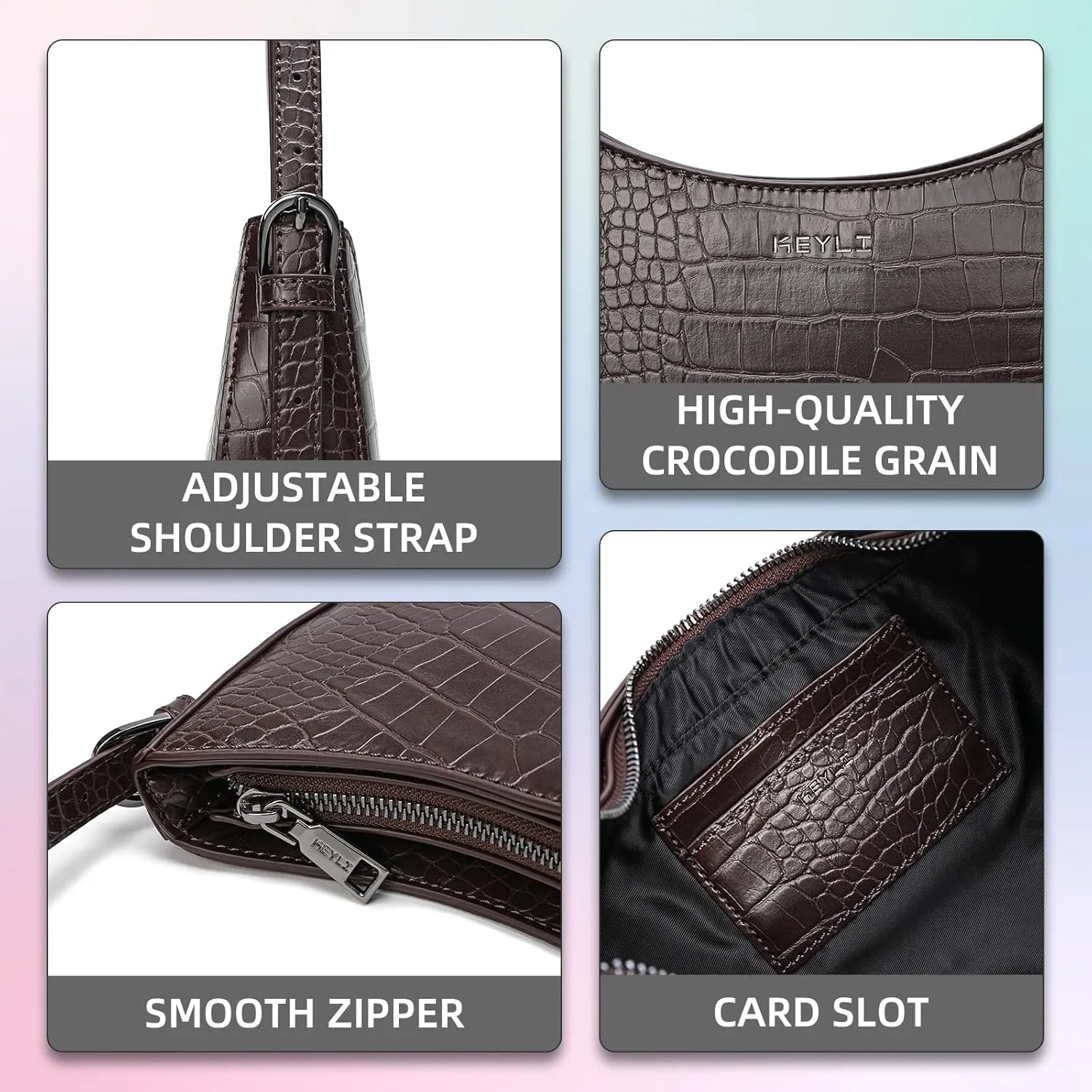 Keyli Shoulder Bag for Women Trendy Small Clutch Purse Zipper Closure Tote Shoulder Handbags with Adjustable Straps