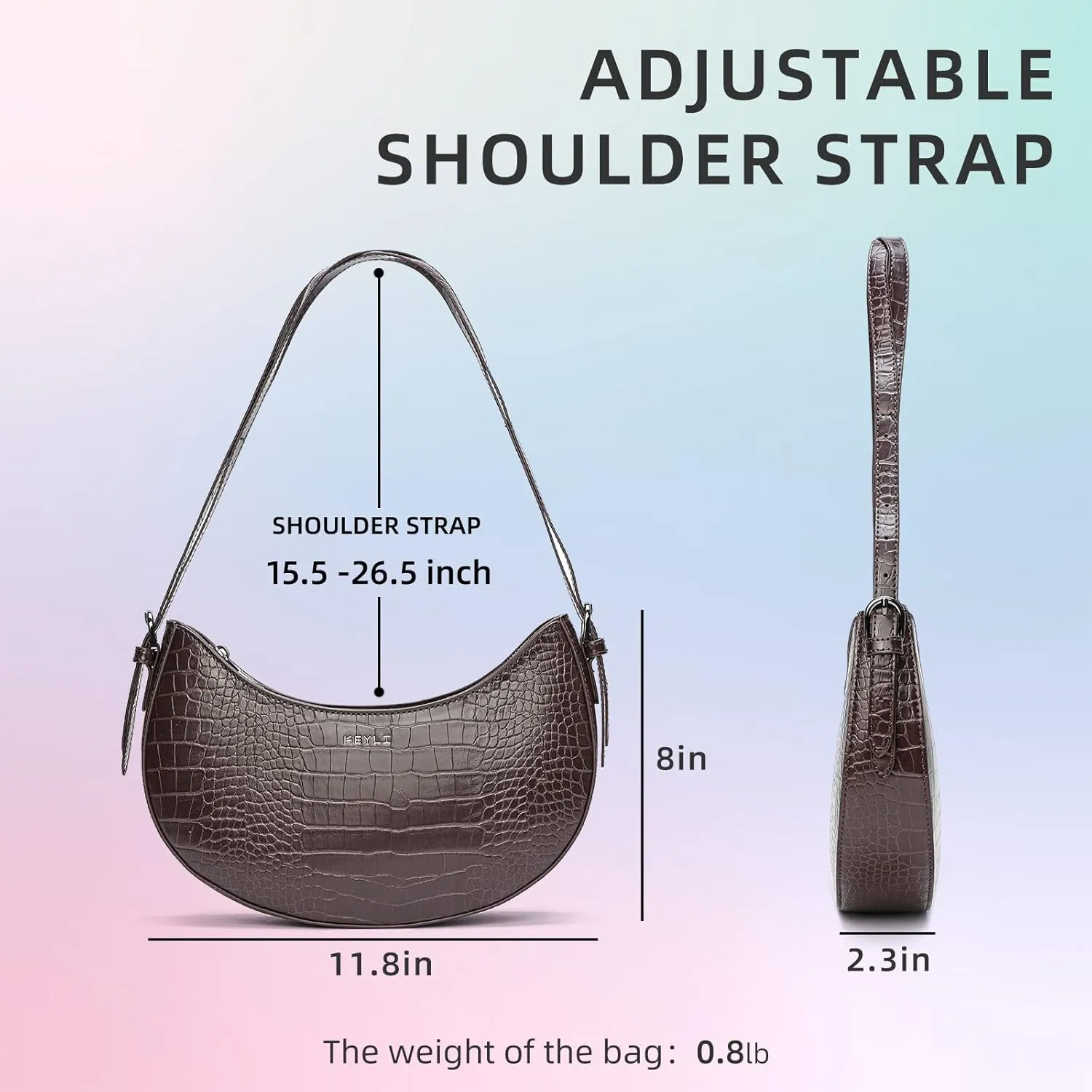 Keyli Shoulder Bag for Women Trendy Small Clutch Purse Zipper Closure Tote Shoulder Handbags with Adjustable Straps