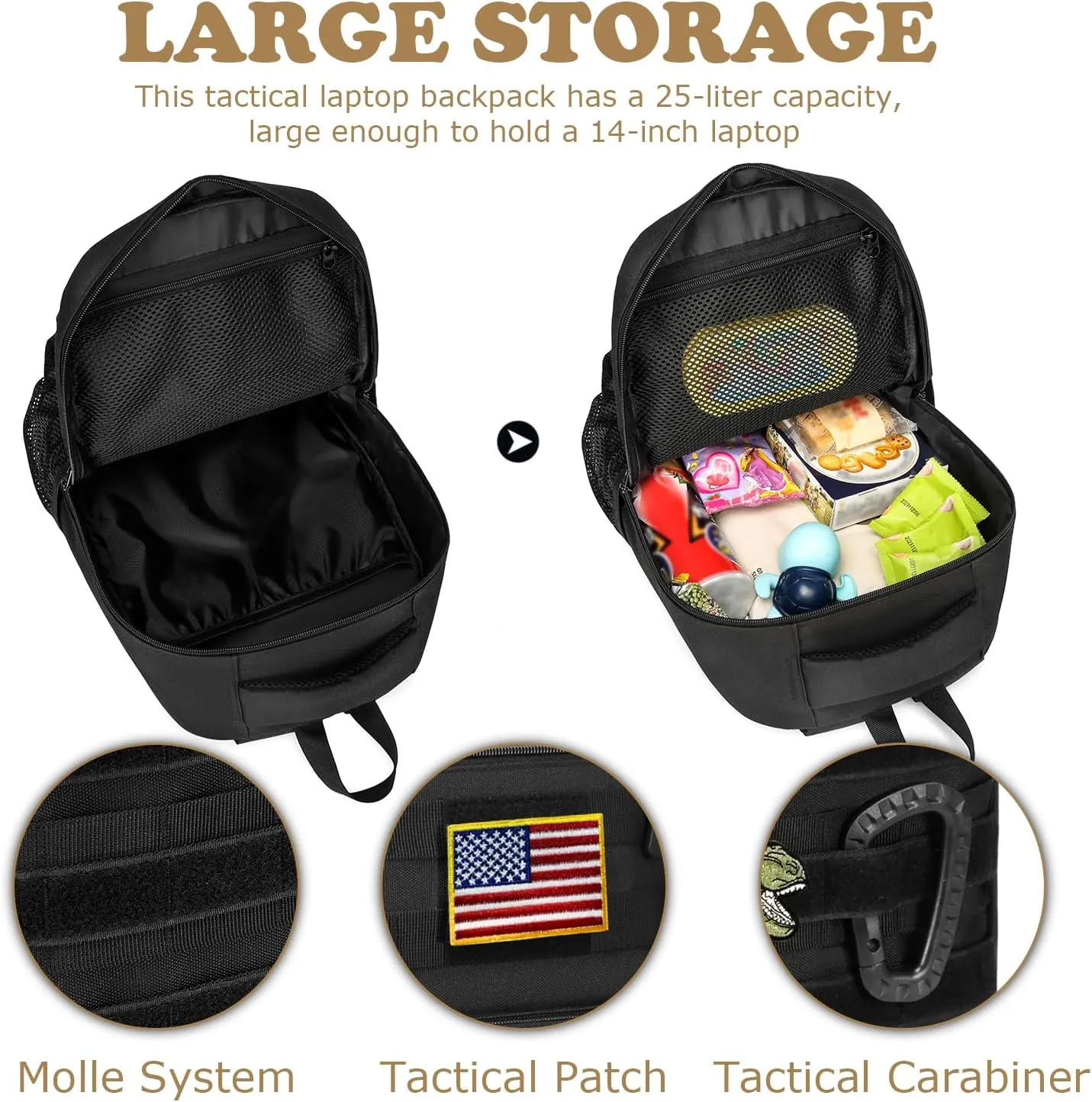 Kids Backpack for Boys 20L Kids Tactical Backpack Kindergarten School Bag Lightweight Bookbag Children Daypack (Black)