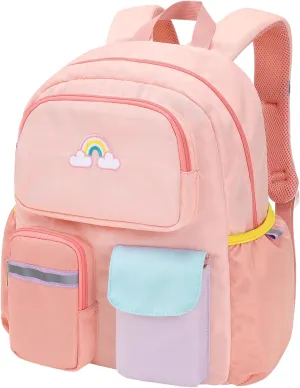 Kids Backpack for Girls - 15 Inch Preschool Kindergarten Bookbag for Children 3 to 8, Lightweight School Bags for 1st 2nd Grade, Kids Travel Backpack with Reflective Stripe, Pink Rainbow