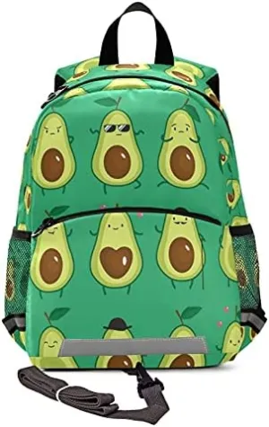 Kid's Backpack for Girls Cute Funny Avocado Schoolbag Reflective Stripe, Travel Toddler Backpack with Chest Strap Kindergarten Children Bag Preschool Bag