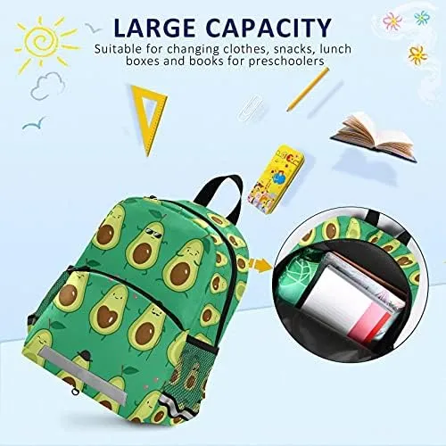Kid's Backpack for Girls Cute Funny Avocado Schoolbag Reflective Stripe, Travel Toddler Backpack with Chest Strap Kindergarten Children Bag Preschool Bag