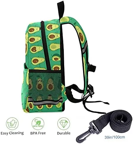 Kid's Backpack for Girls Cute Funny Avocado Schoolbag Reflective Stripe, Travel Toddler Backpack with Chest Strap Kindergarten Children Bag Preschool Bag