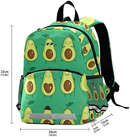 Kid's Backpack for Girls Cute Funny Avocado Schoolbag Reflective Stripe, Travel Toddler Backpack with Chest Strap Kindergarten Children Bag Preschool Bag