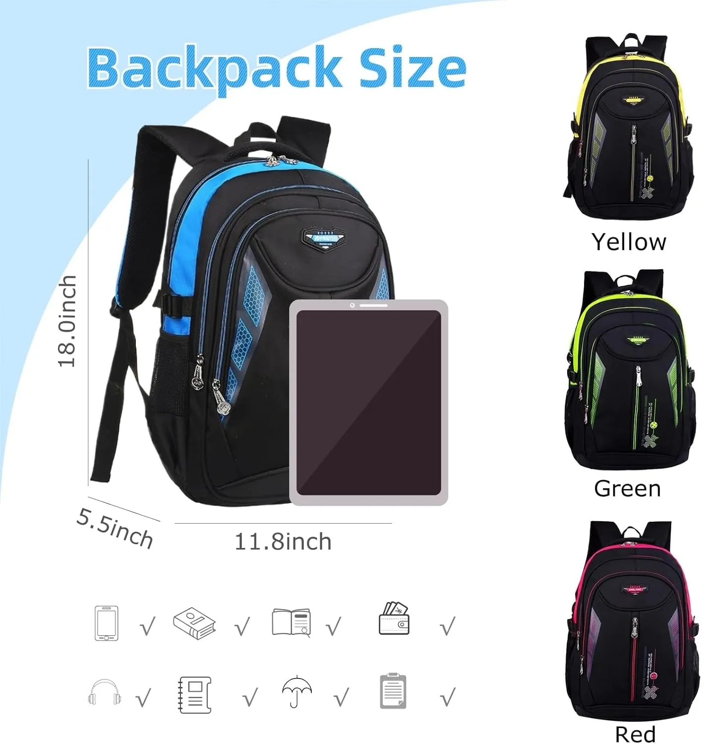 Kids Backpack,Boys Bookbag for Elementary Middle School,Color Blocking Student Bag,Sturdy Travel Daypack
