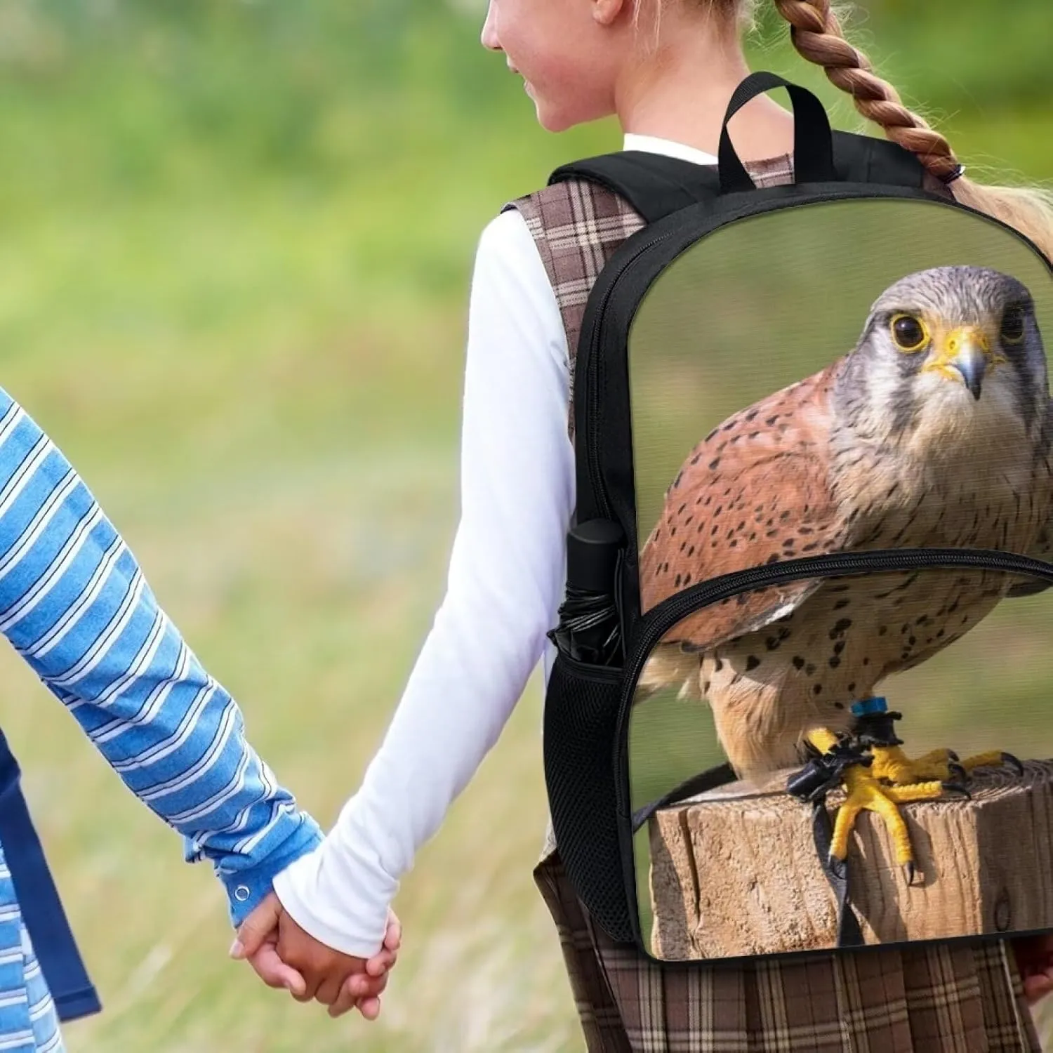 Kids Funny Animal Kestrel Backpack for Boys Girls Comfy Padded Lightweight Sturdy Student School Backpack with Front Pocket Double Zipper 17 Inch Kids Basic Black Daypack Bookbag