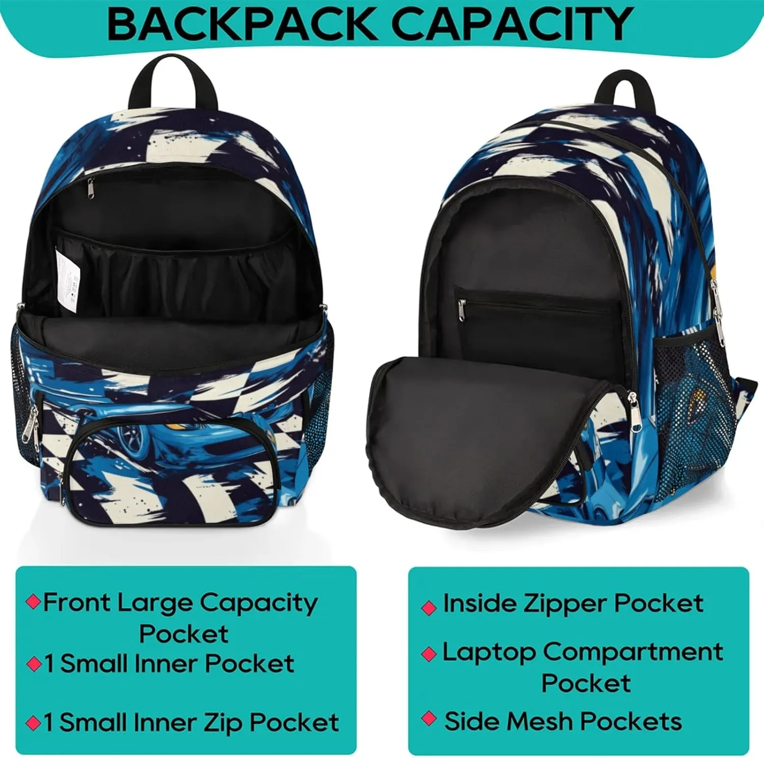 Kids School Backpack for Boys Girls - Lightweight Waterproof Bookbag Elementary Primary School Bag Outdoor for Students College Travel Daypack with Chest Strap 16.7 Inch, Car Racing