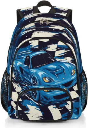 Kids School Backpack for Boys Girls - Lightweight Waterproof Bookbag Elementary Primary School Bag Outdoor for Students College Travel Daypack with Chest Strap 16.7 Inch, Car Racing