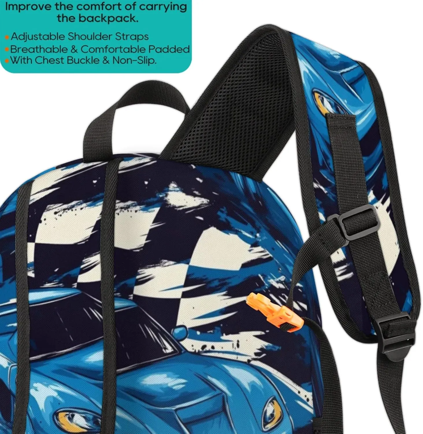 Kids School Backpack for Boys Girls - Lightweight Waterproof Bookbag Elementary Primary School Bag Outdoor for Students College Travel Daypack with Chest Strap 16.7 Inch, Car Racing