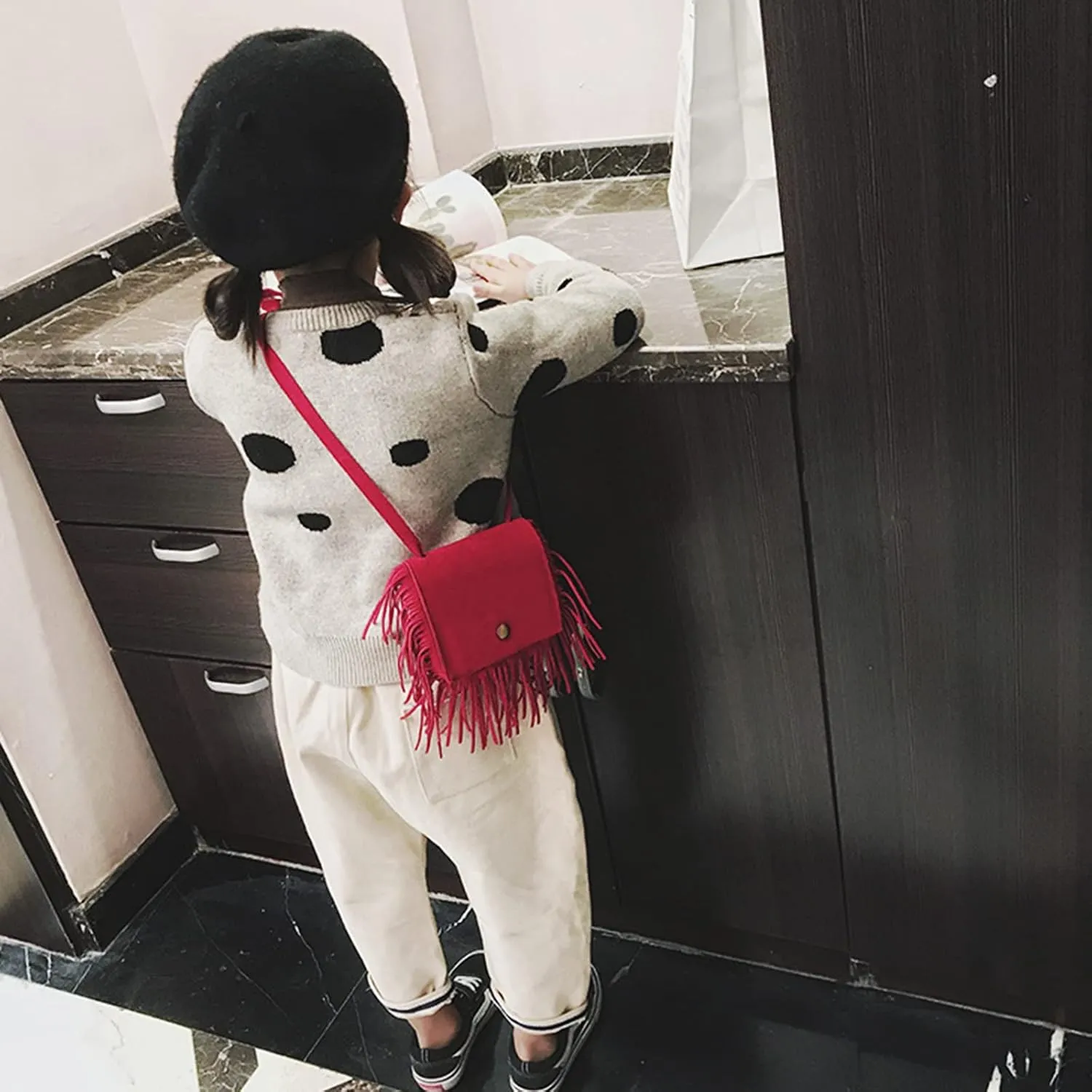 Kids Small Purse for Little Girls Suede Fringe Shoulder Crossbody Bag with Tassel