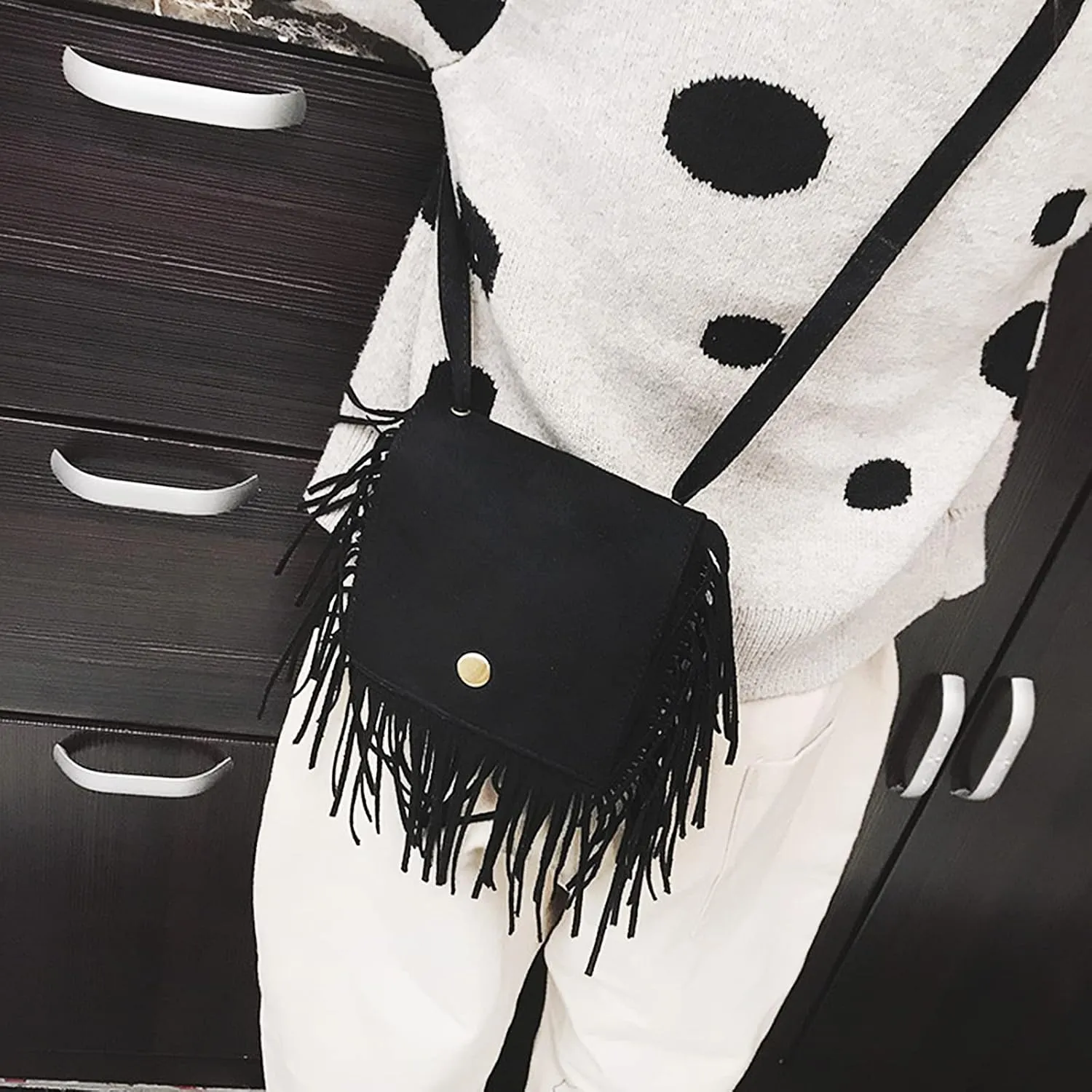 Kids Small Purse for Little Girls Suede Fringe Shoulder Crossbody Bag with Tassel