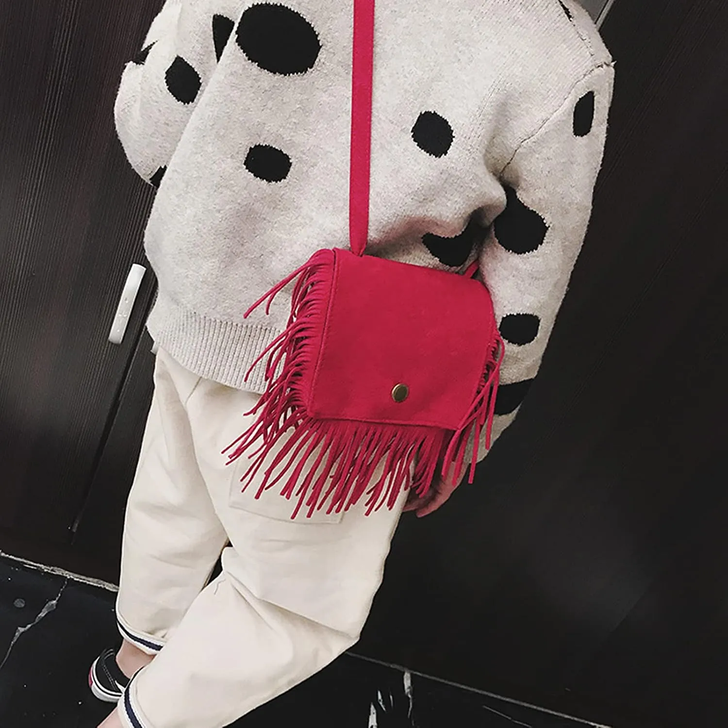 Kids Small Purse for Little Girls Suede Fringe Shoulder Crossbody Bag with Tassel