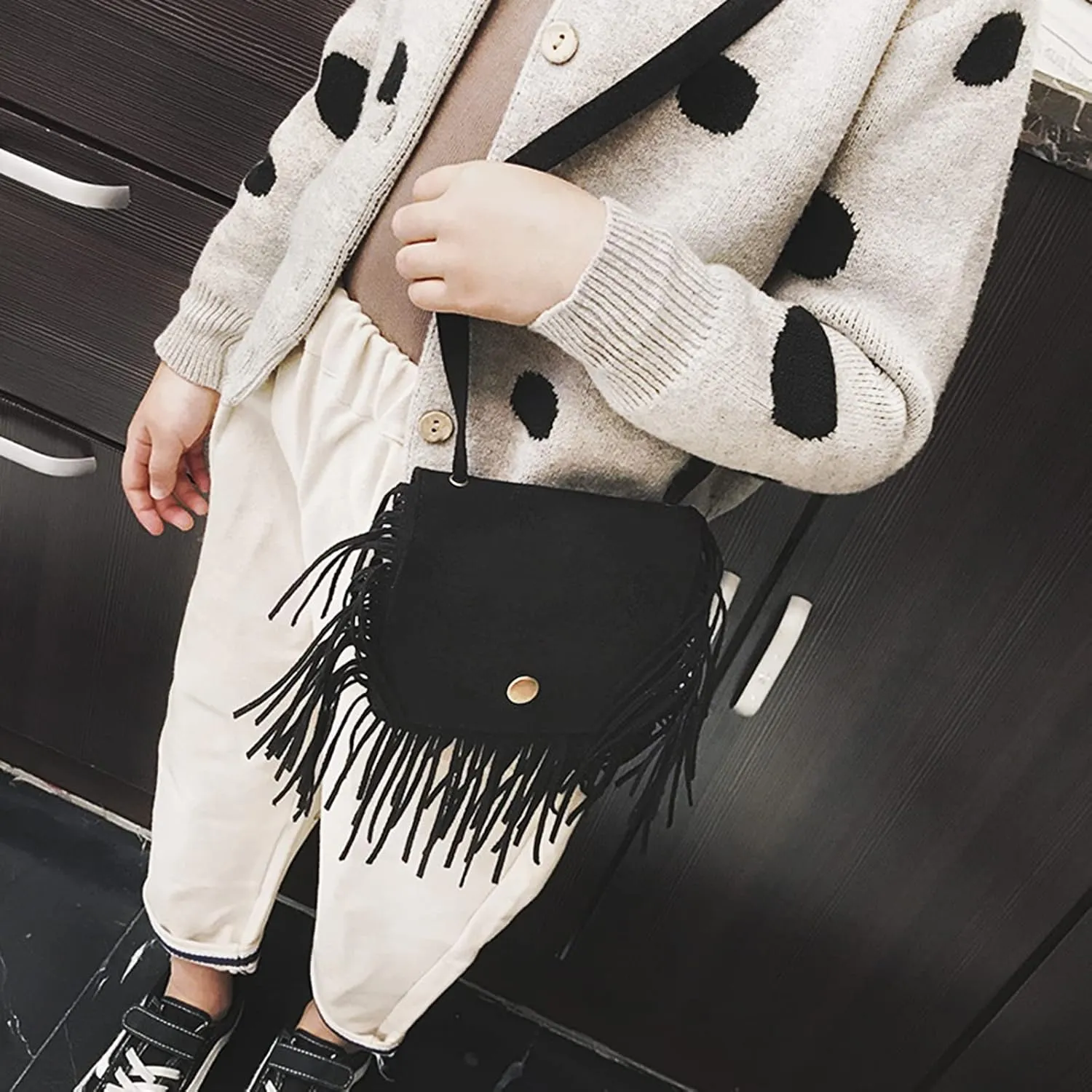 Kids Small Purse for Little Girls Suede Fringe Shoulder Crossbody Bag with Tassel