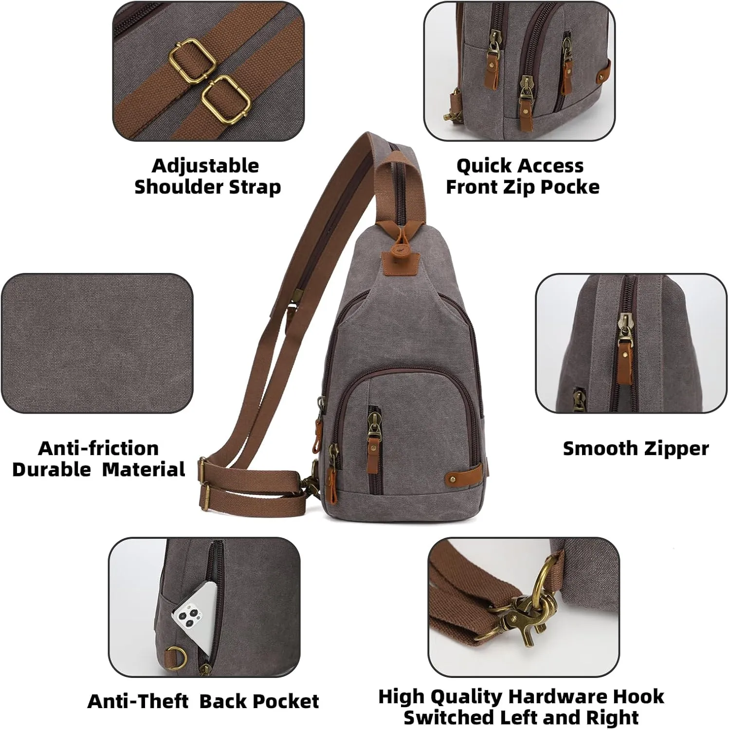KL928 Canvas Sling Bag Crossbody Backpack Shoulder Casual Rucksack for Men Women
