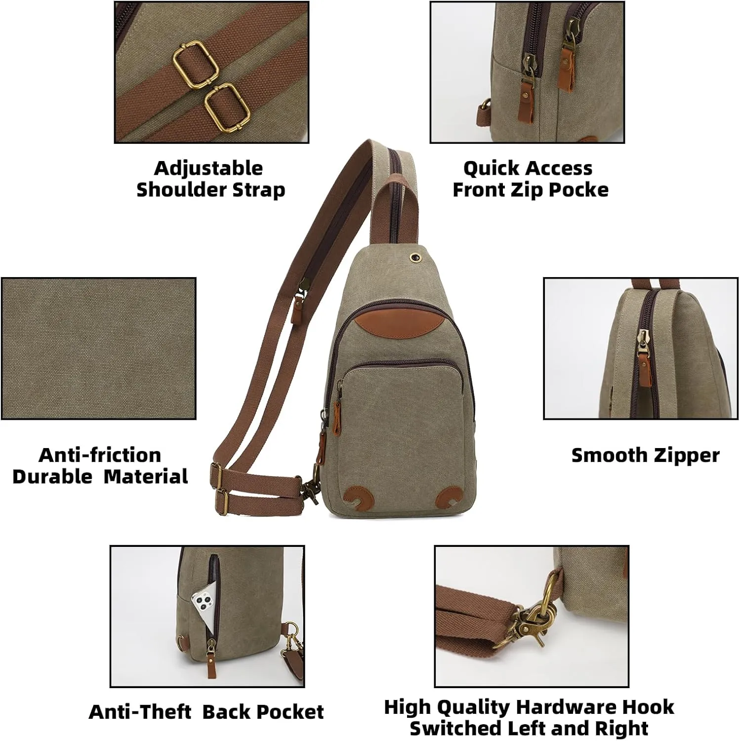 KL928 Canvas Sling Bag Crossbody Backpack Shoulder Casual Rucksack for Men Women