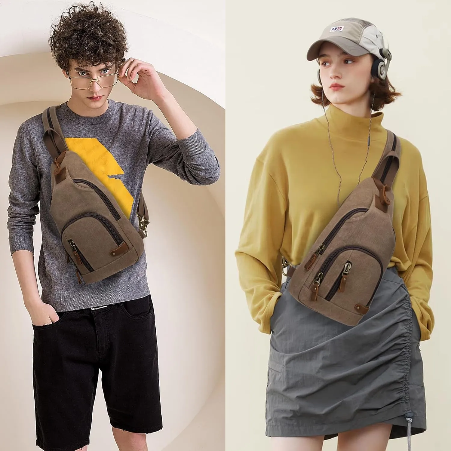 KL928 Canvas Sling Bag Crossbody Backpack Shoulder Casual Rucksack for Men Women