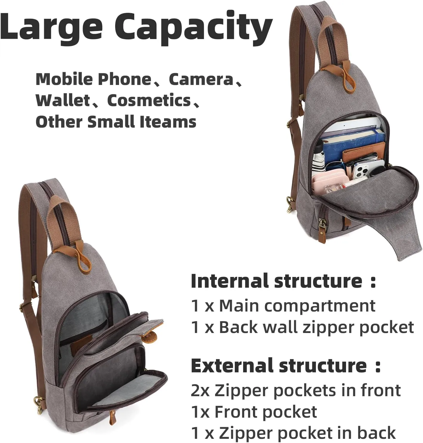 KL928 Canvas Sling Bag Crossbody Backpack Shoulder Casual Rucksack for Men Women