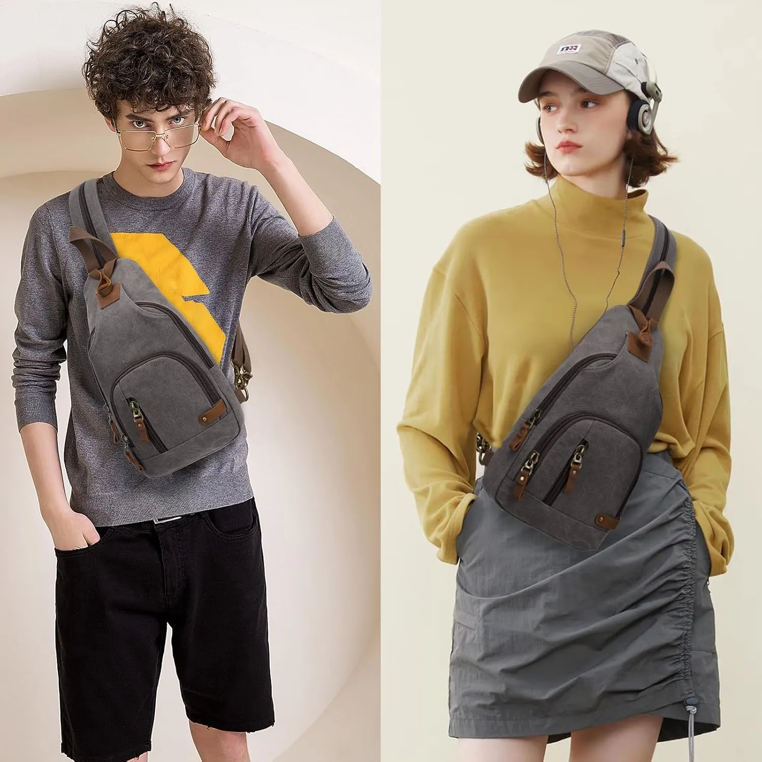 KL928 Canvas Sling Bag Crossbody Backpack Shoulder Casual Rucksack for Men Women