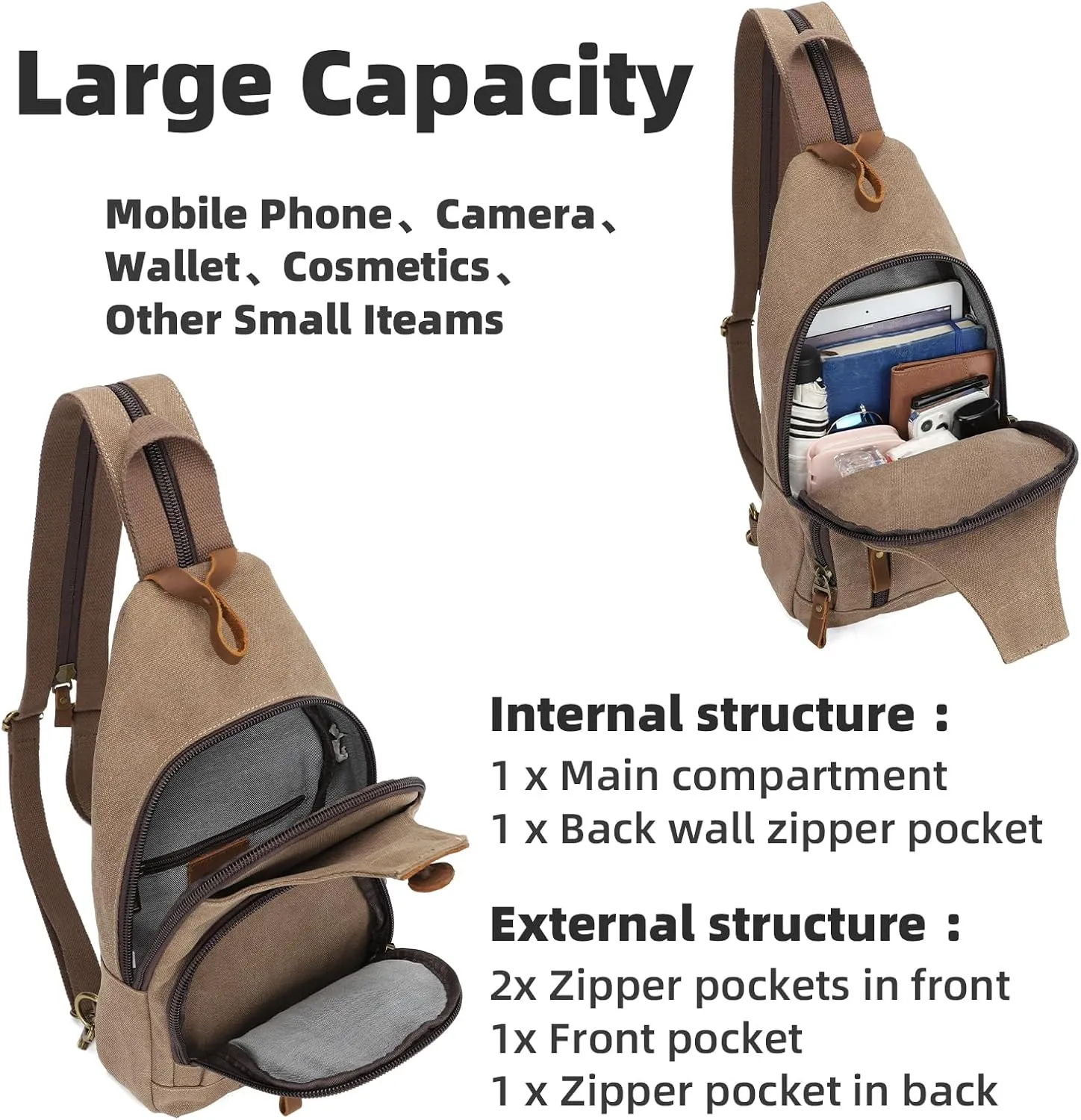 KL928 Canvas Sling Bag Crossbody Backpack Shoulder Casual Rucksack for Men Women